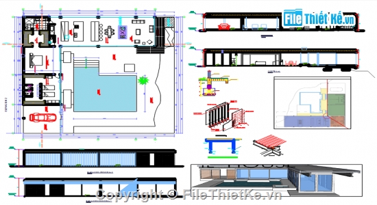 kiến trúc nhà,cad nhà có hồ bơi,nhà đẹp